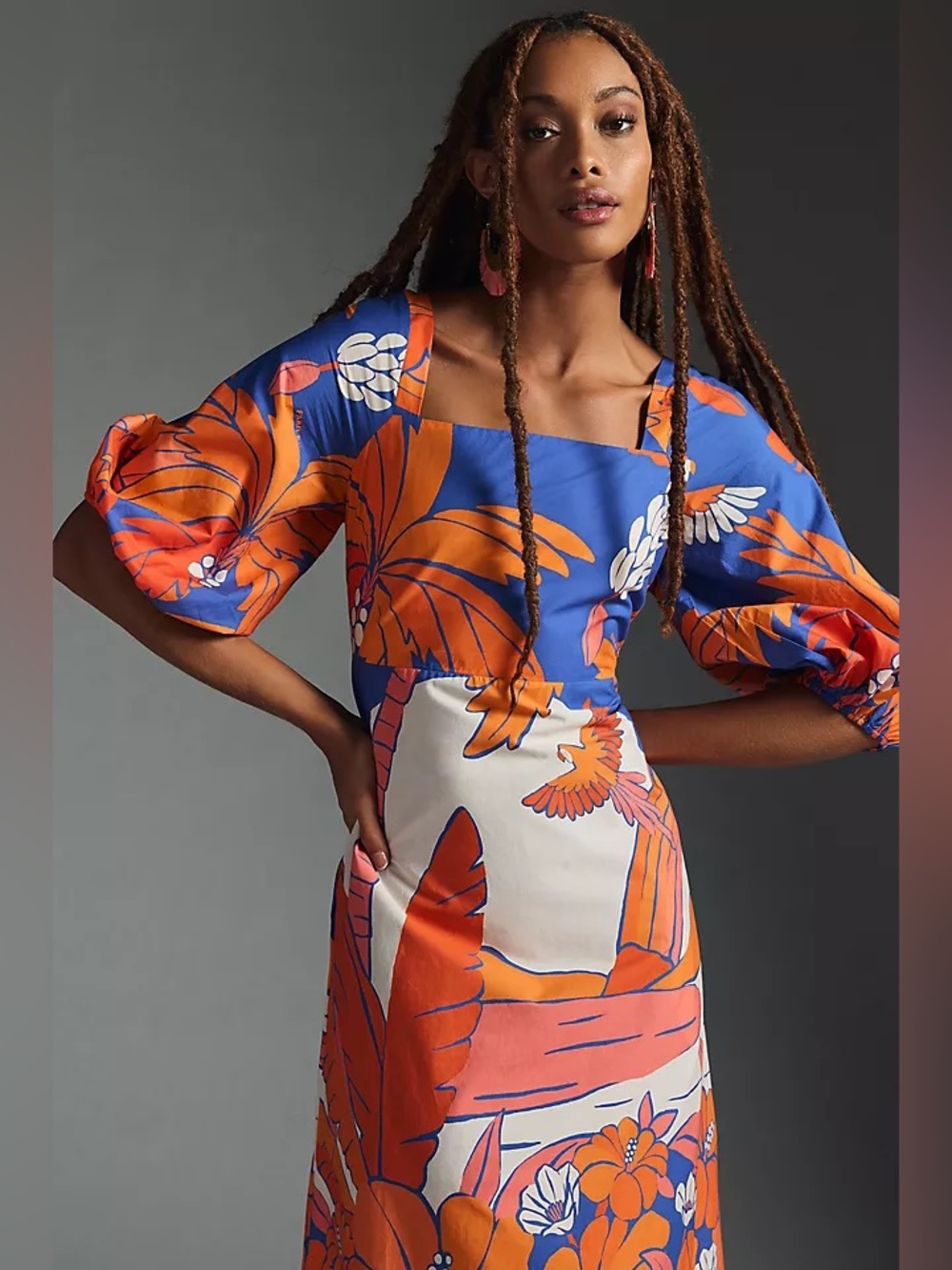 FARM Rio Anthropologie Puff-Sleeve Printed Dress Midi size Medium